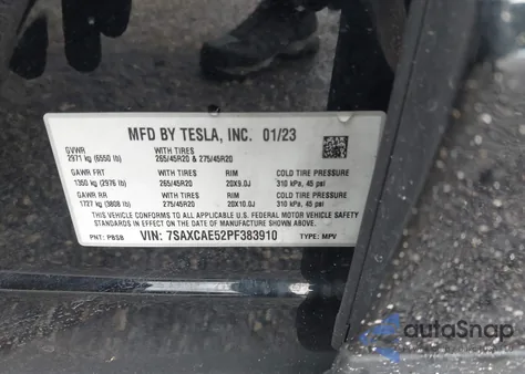 2023 Tesla Model X Dual Motor All-Wheel Drive/Standard Range из США, поврежденный, VIN 7SAXCAE52PF383910